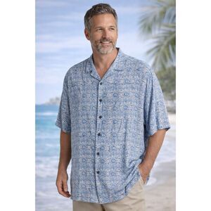 Island Passport Men Shirt 3XL Blue Hawaiian Rayon Button Up